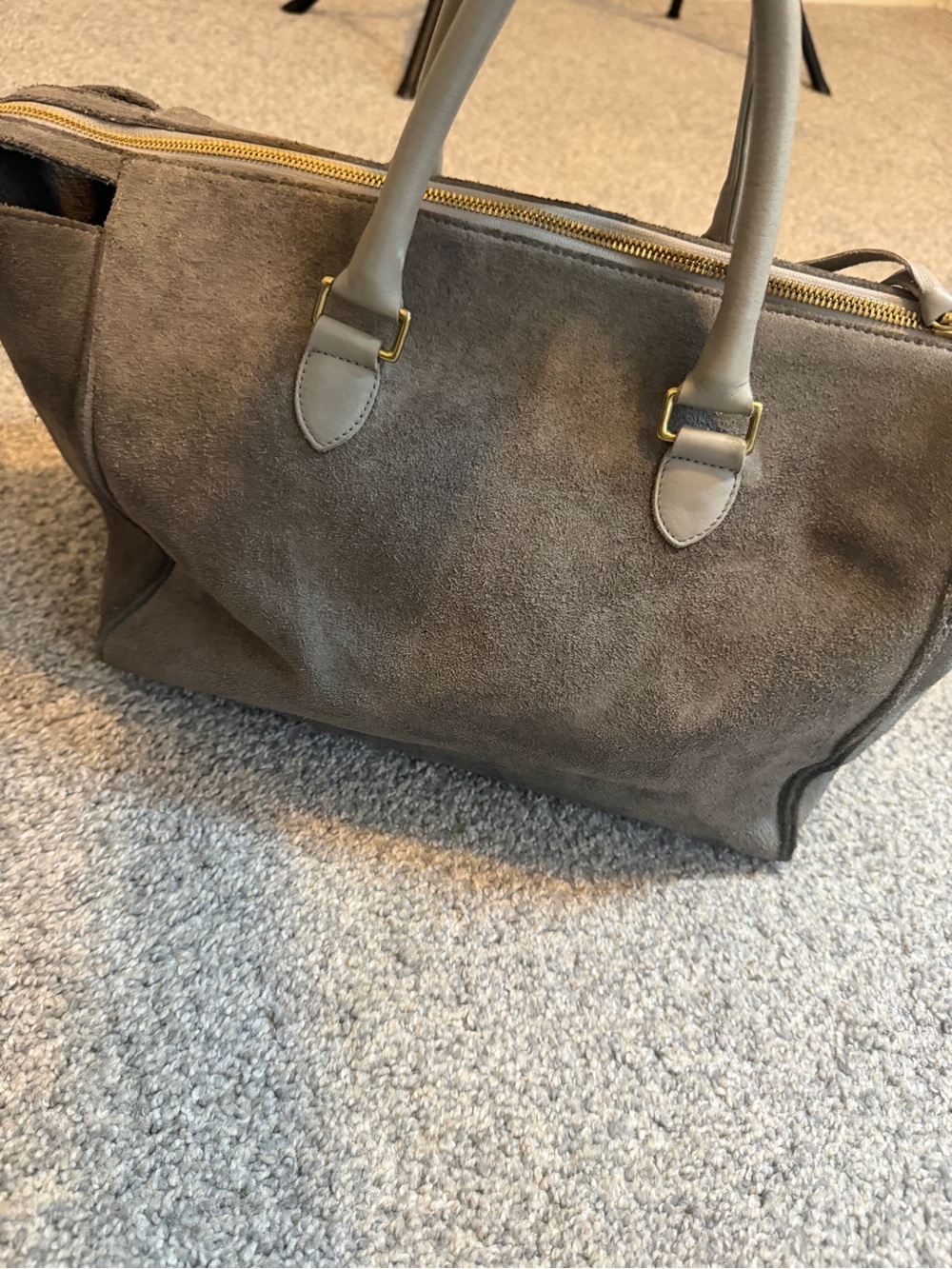 Clare V. Structured Gray Suede Top-Handle Satchel - Picture 12 of 16